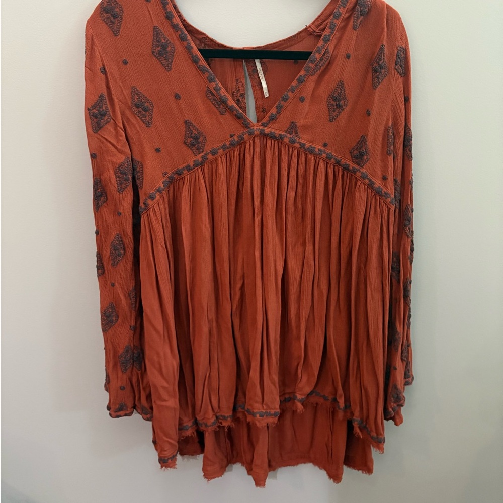 Free People Diamond Embroidered Bell sleeves Tunic Top in Size M